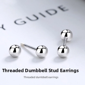 Detailed macro shot of 925 silver threaded dumbbell earrings with mirror finish