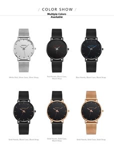 Matrix view of stylish Geneva quartz watches with colorful needles and metal mesh bands