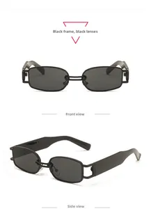 Front and side views of vintage rectangular sunglasses with hollow metal temple detail