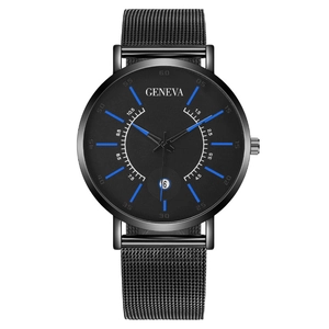 Men Fashion Business Quartz Watch With Stainless Steel Mesh Strap Round Dial Date Display Ultra Thin Minimalist Style