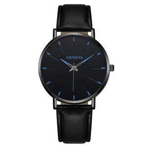 Men Minimalist Quartz Watch Alloy Case Leather Strap Analog Fashion Wristwatch Business Casual