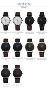 Collection of Geneva quartz watches with colorful dials and leather straps shown in macro