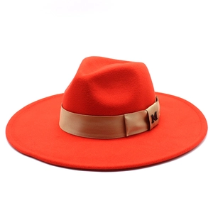 Wide Brim Fedora Hat Wool Felt Jazz Cap With Satin Band Metal Letter Decoration Retro Fashion For Men Women