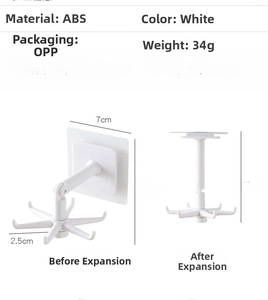 White 360 rotatable hook made of ABS material with dimensions and folding mechanism
