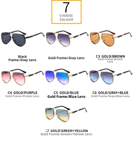 Detailed view of aviator sunglasses with intricate metal mesh hollow temple design