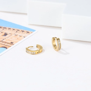 Minimalist gold titanium steel hoop earrings with white zircon stones for women
