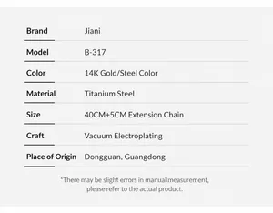 Titanium steel necklace specs with 40+5cm chain and 14K gold plating details