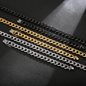 Hip hop Cuban link chain set in gold, silver and black with iced out rhinestone buckles