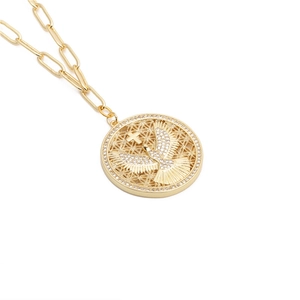 Hip Hop peace dove necklace with pavé zircon stones on gold metal chain for women