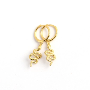 Elegant gold-plated S925 silver snake drop earrings with textured scales and round hoop