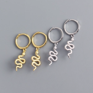 925 Sterling Silver Snake Hoop Earrings Textured Luxury Snake Pendant Jewelry For Women Gold Platinum Plated