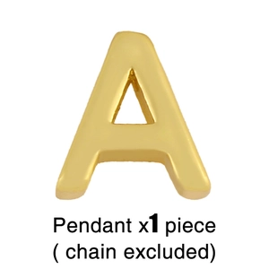 Polished gold initial A pendant for necklaces, minimalist metal charm on white background