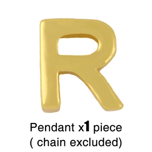 Polished gold letter R pendant in minimalist style shown without the necklace chain