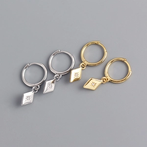 Rhombus Starburst Drop Hoop Earrings With 925 Sterling Silver Earring Post Zircon Geometric French Luxury Style Women