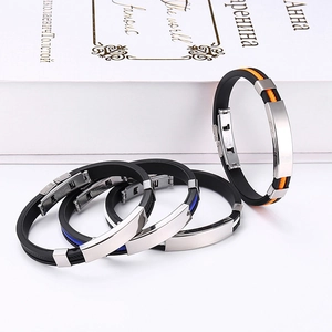 Détails des bracelets en silicone et acier inoxydable noir, bleu et orange pour hommes