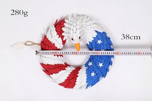 Detailed view of patriotic eagle wreath with US flag colors showing 38cm diameter size
