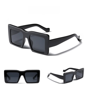 Detailed views of model 95101 oversized square sunglasses with black frames and gray lenses