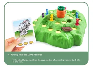 Detail showing the green grass base and game board rules for the rabbit trap board game