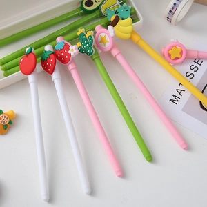 Cute cartoon gel pens set with silicone fruit and star toppers for students and office