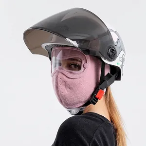 Pink fleece winter balaclava with integrated anti-fog goggles and breathable nose holes