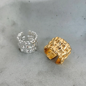 Silver and gold S925 sterling silver woven texture open rings in a minimalist style