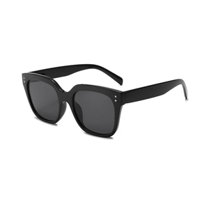 Classic black oversized rectangular sunglasses with silver rivets and dark grey lenses