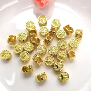 18k gold-plated tree of life cylinder slide beads for DIY jewelry making and crafts