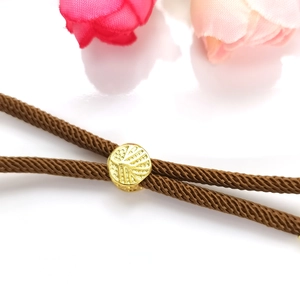 18k gold plated tree of life adjustable bead with brown braided rope for DIY jewelry