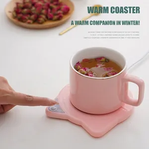 Pink cat-shaped constant temperature cup warmer with 55-degree touch heating base