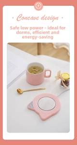 Pink cat-shaped electric cup warmer with concave design and touch sensor switch for mugs