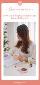 Pink cat-shaped heating coaster featuring a safe concave non-slip heating plate design