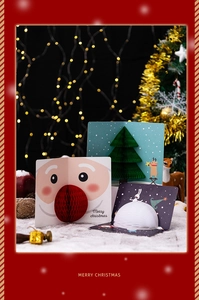 3D pop-up Christmas cards set with honeycomb Santa, snowman, and tree designs