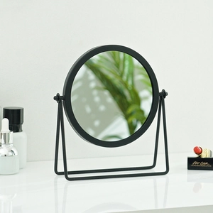 Specchio per trucco rotondo minimalista con cornice nera opaca e rotazione a 360 gradi