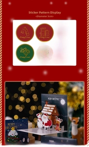 Detail of 3cm round Christmas stickers with Merry X-mas text and festive patterns
