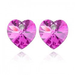 Sweet heart-shaped crystal stud earrings in rose pink with micro rhinestone accents