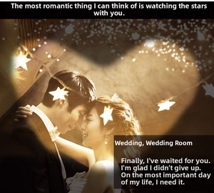 Close-up of star-shaped LED fairy lights with warm yellow glow for wedding and festive decor