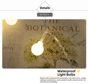 Detail of warm white waterproof LED globe string lights with durable parallel wiring