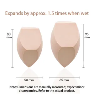 Jumbo size makeup sponge showing expansion comparison from dry 80mm to wet 95mm
