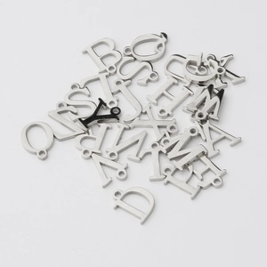 Polished silver stainless steel A-Z alphabet charms for DIY jewelry and necklaces