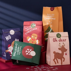Colorful Christmas gift paper bag set with seal stickers and festive holiday patterns