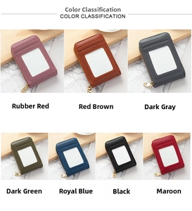 Detailed multi-color selection of mini leather card holders with zip pocket and ID slot