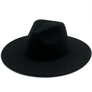 Classic black wool wide brim fedora hat with a 9.5cm flat brim for women stylish winter look