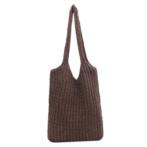 Brown woven knit tote bag with large capacity and minimalist dual shoulder straps