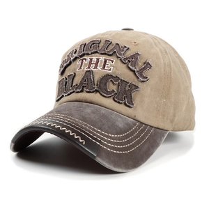 Vintage Baseballkappe Khaki mit BLACK Bestickung und distressed Denim Schirm