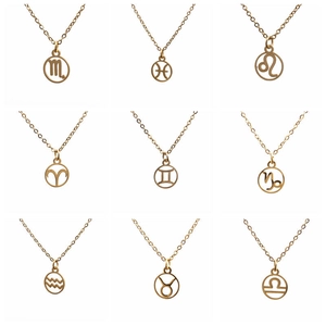Set of 9 golden stainless steel zodiac necklaces with different constellation pendants