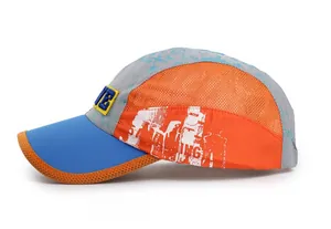 Side view of kids quick-dry baseball cap with breathable mesh and letter embroidery