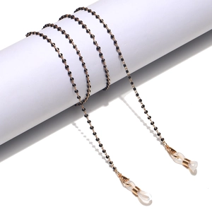 Handmade Fashion Glasses Chain With Metal Gold Link And Black Beads Anti-Slip Elegant Eyewear Lanyard For Mask Holder