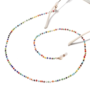 Handmade colorful beaded eyewear chain with gold lobster clasps and silicone connectors