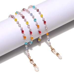 Colorful crystal beaded glasses chain with pearls and gold metal lobster clasps
