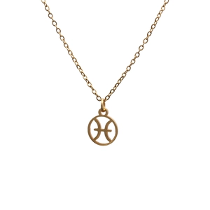 Minimalist gold titanium steel necklace featuring a hollow Pisces zodiac sign pendant